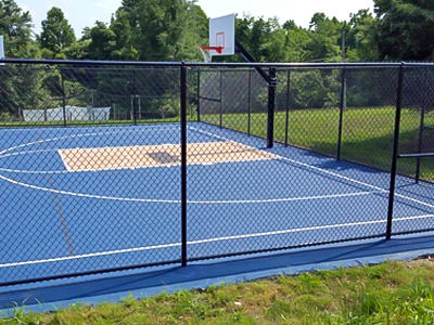 Custom chain link fence around basketball court